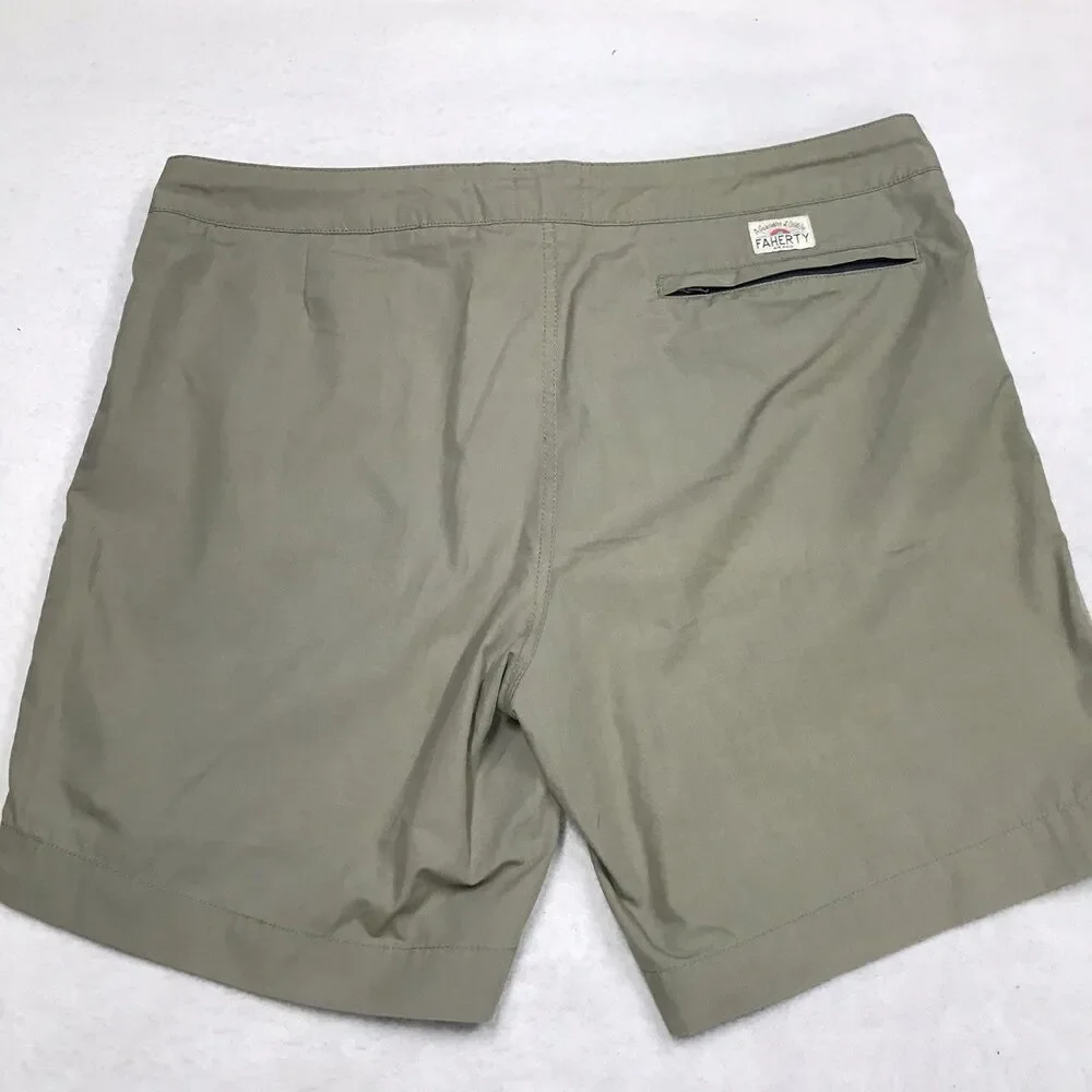 FAHERTY All Day Shorts Men 36 Olive Green Drawstring Golf Beach